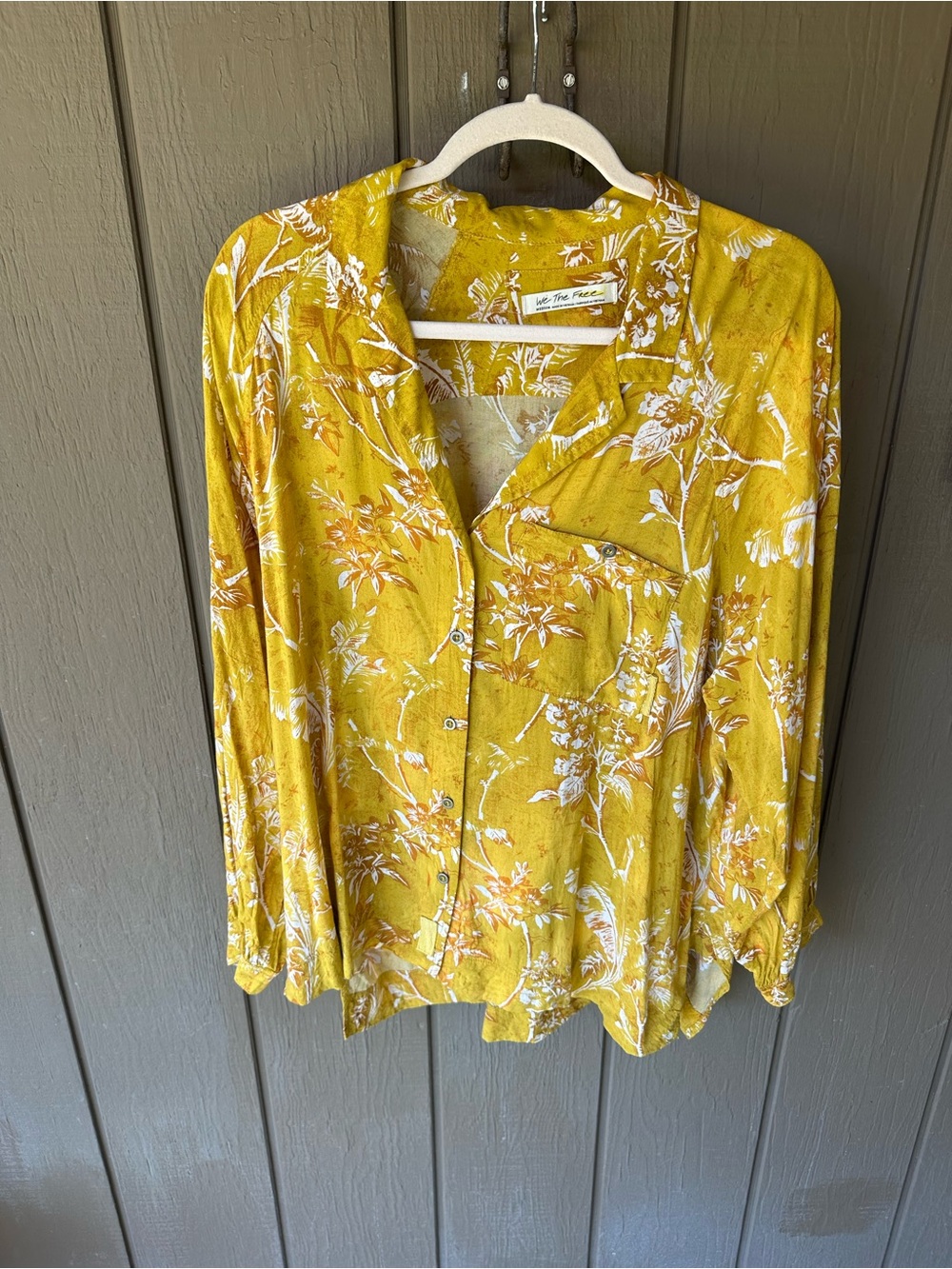 We The Free Mustard Floral Button-Down Blouse